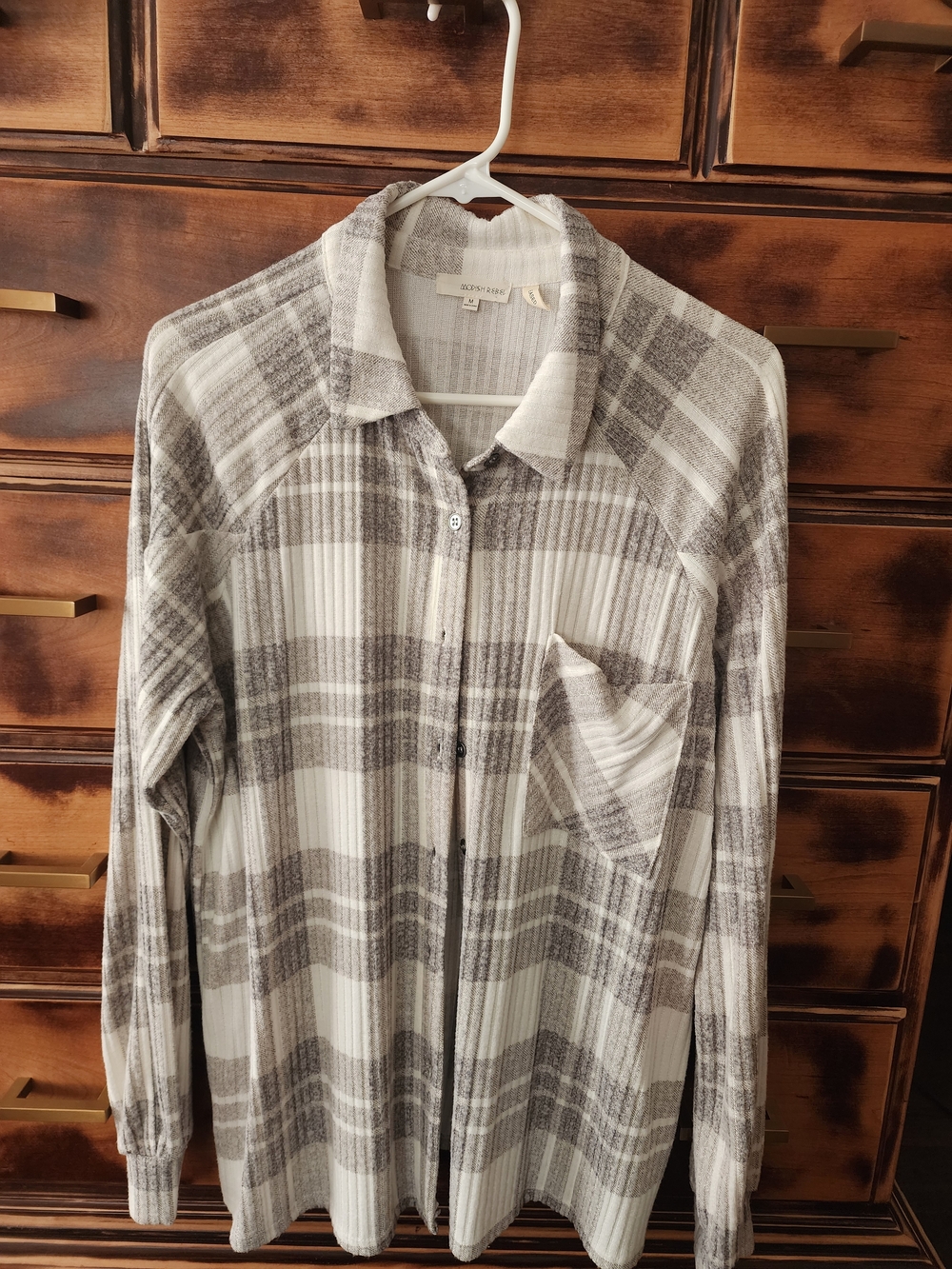 Neutral Plaid Button-Down Shirt - Gray and White